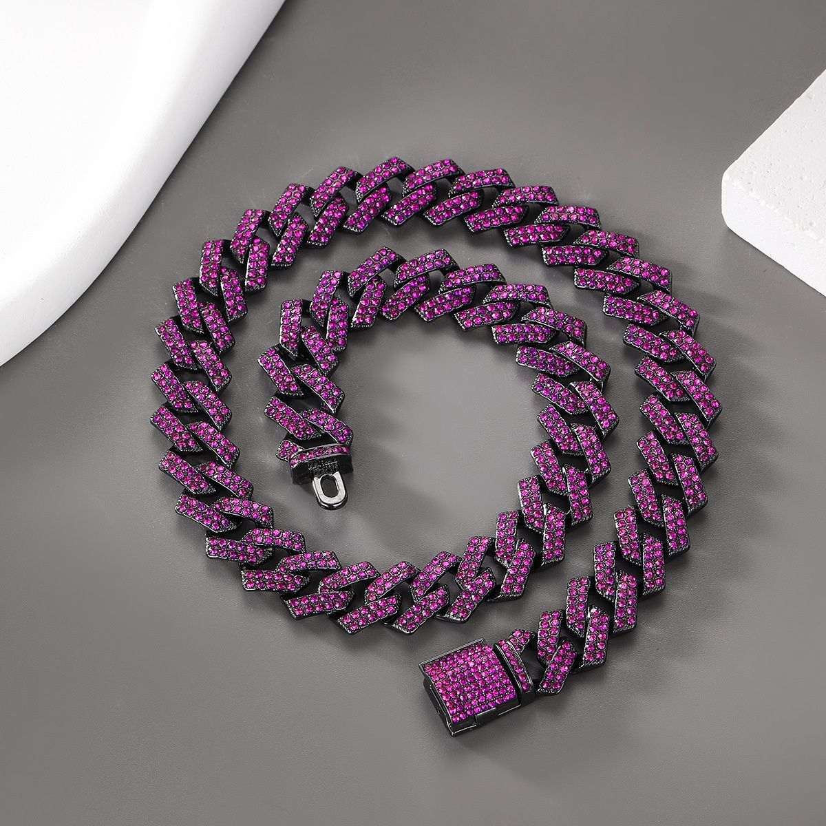 14mm Purple Men Cuban Necklace with Zircon