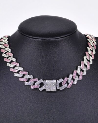 15mm Mens Necklaces Cuban Link with Blue and White Zircon