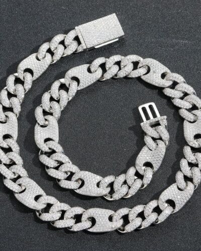 15mm Puffed Mariner 18K Gold Plated Cubic Zirconia Cuban Link Chain-silver