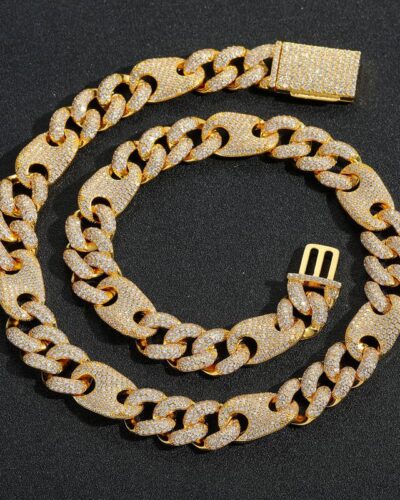 15mm Puffed Mariner 18K Gold Plated Cubic Zirconia Cuban Link Chain-gold