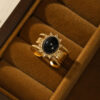 18K Gold Plated Black Obsidian Rings Stainless Steel show