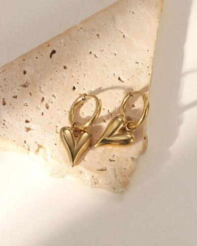 18K Gold Plated Heart Earrings Hoop Stainless Steel GOLD