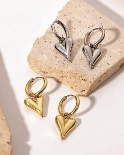 18K Gold Plated Heart Earrings Hoop Stainless Steel SHOW