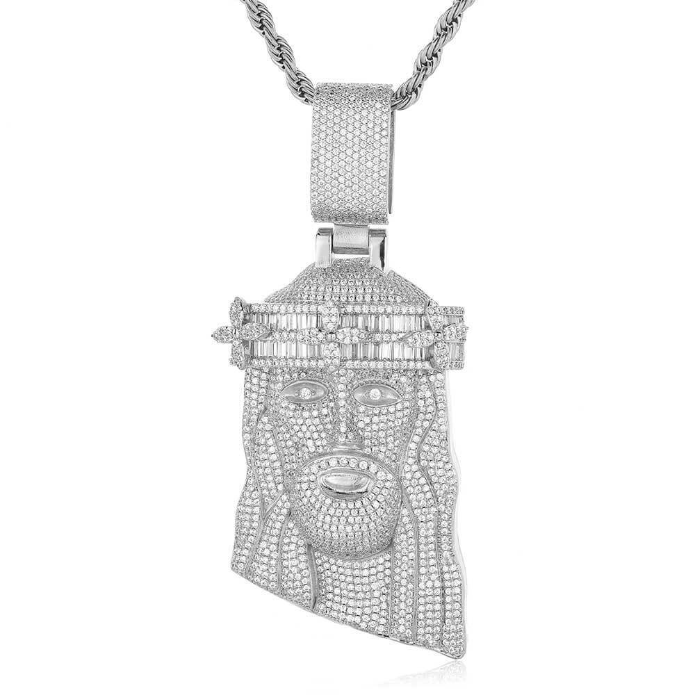18K Gold Plated Iced Out Large Christ Head Pendant Necklace for Men - obrazek 3