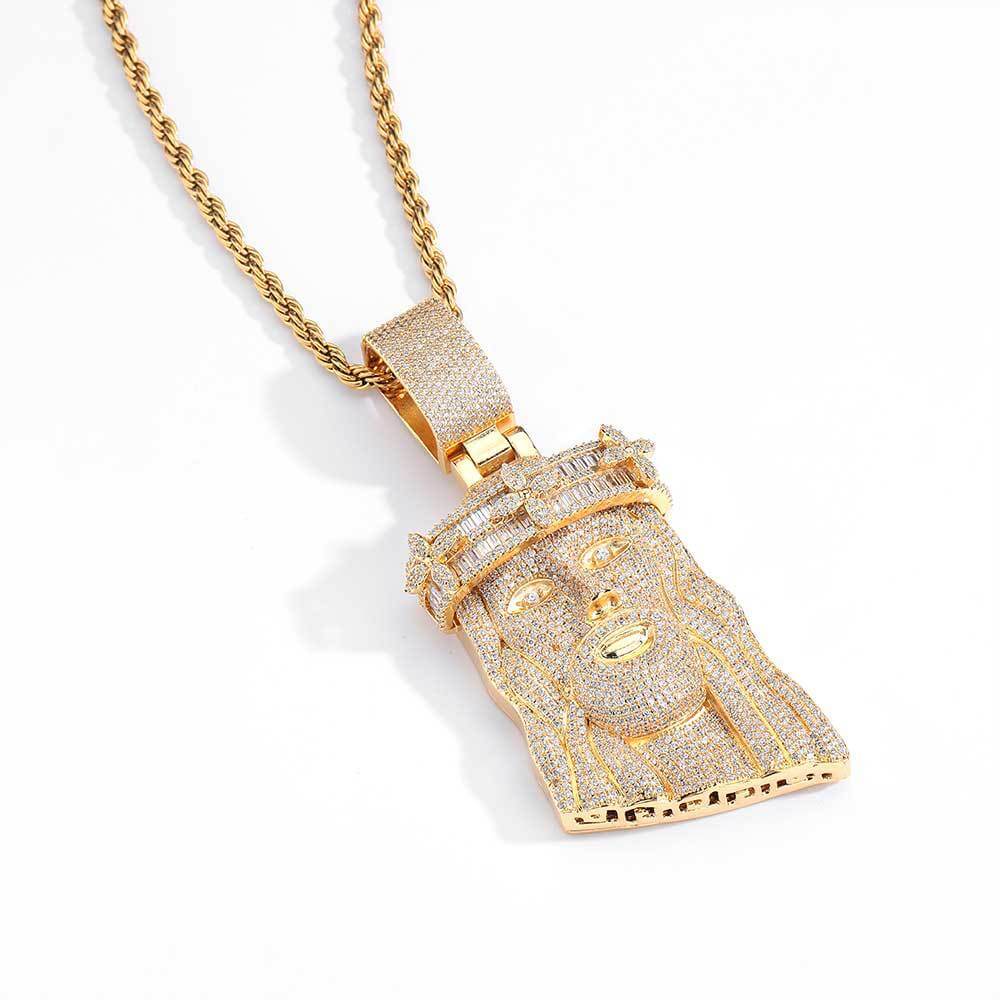 18K Gold Plated Iced Out Large Christ Head Pendant Necklace for Men - obrazek 7