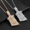 18K Gold Plated Iced Out Large Christ Head Pendant Necklace for Men