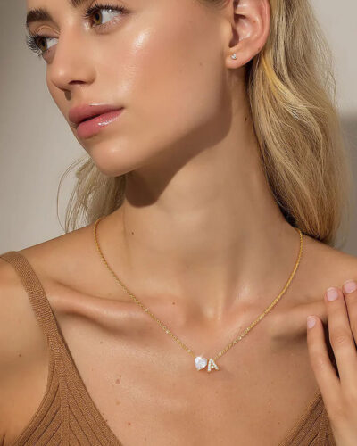 Alternative view of 18K Gold Plated Initial Letter A-Z Pendant Necklace Heart Bulk