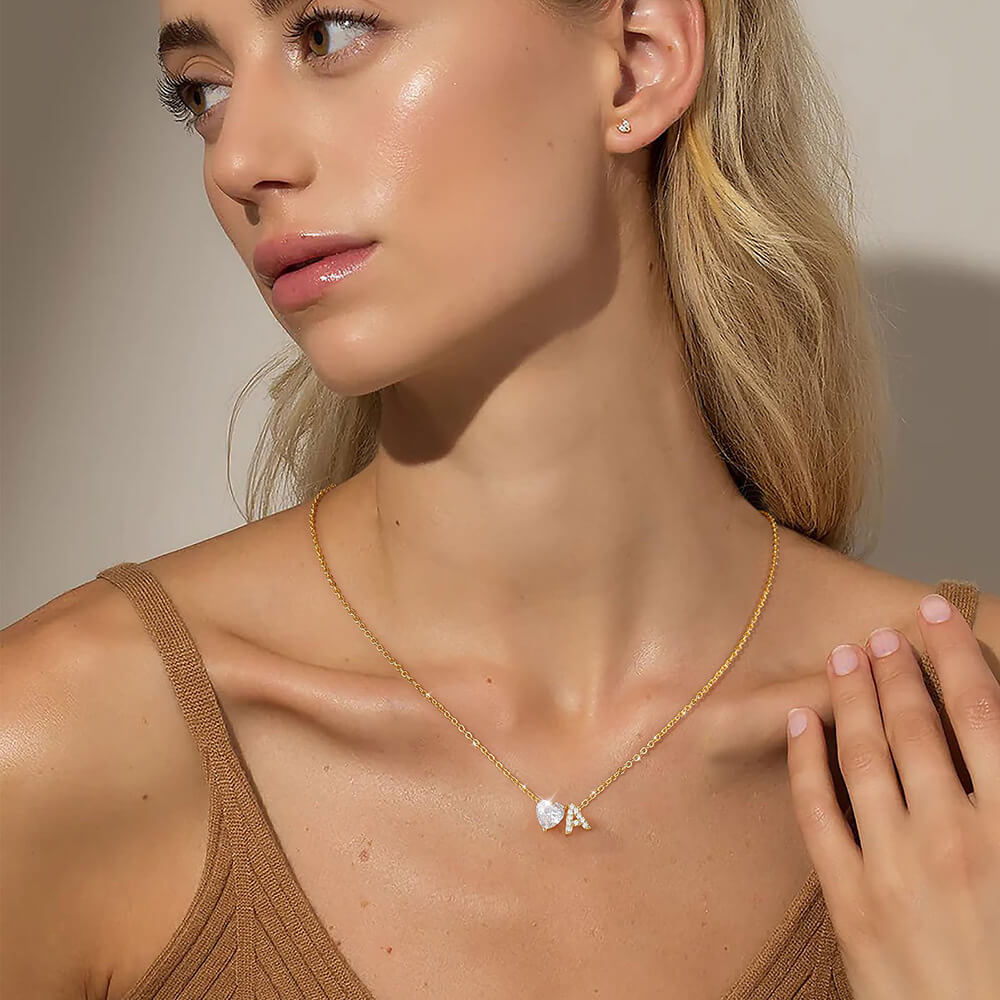 18K Gold Plated Initial Letter A-Z Pendant Necklace Heart Bulk - Image 2