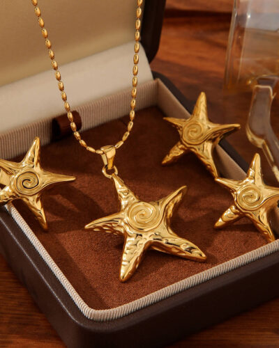 18K Gold Plated Stainless Steel Star Necklace Set Show