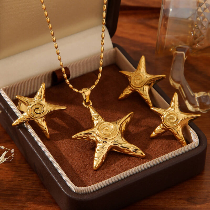 18K Gold Plated Stainless Steel Star Necklace Set Show