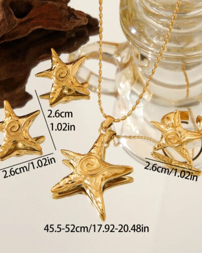 18K Gold Plated Stainless Steel Star Necklace Set 4