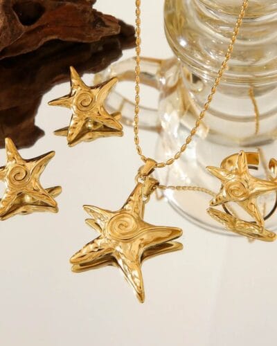 18K Gold Plated Stainless Steel Star Necklace Set 5