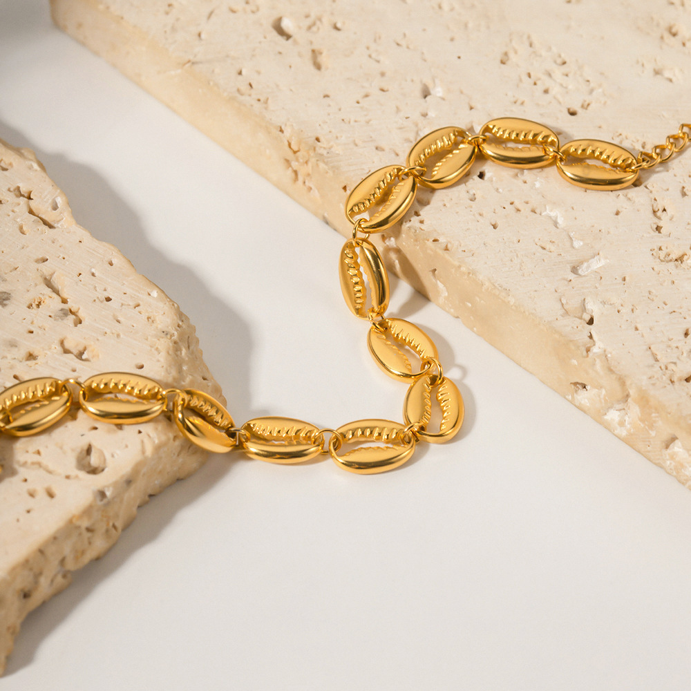 18k Gold Plated Conch Seashell Bracelet Titanium Steel - 画像3