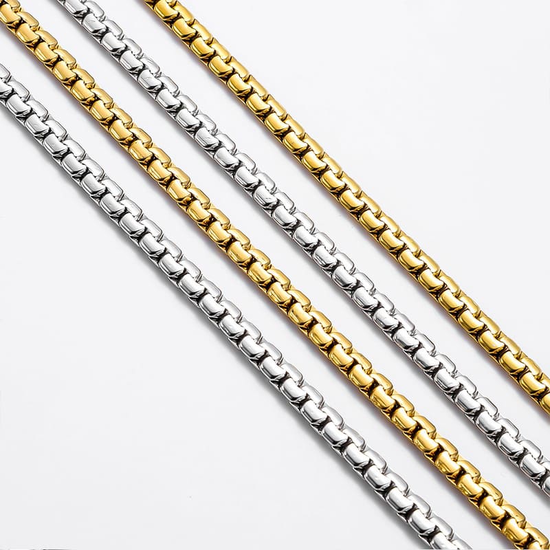 18k Gold Plated Flat Box Chain Stainless Steel Bulk