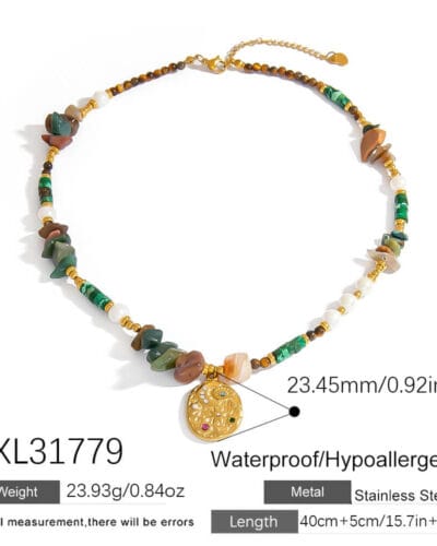 18k Gold Plated Natural Tiger Eye Beads Necklace 2