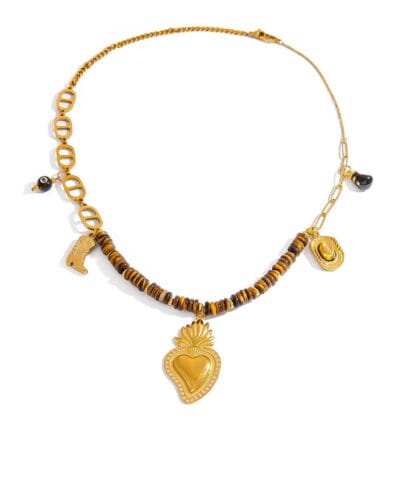 18k Gold Plated Natural Tiger Eye Beads Necklace