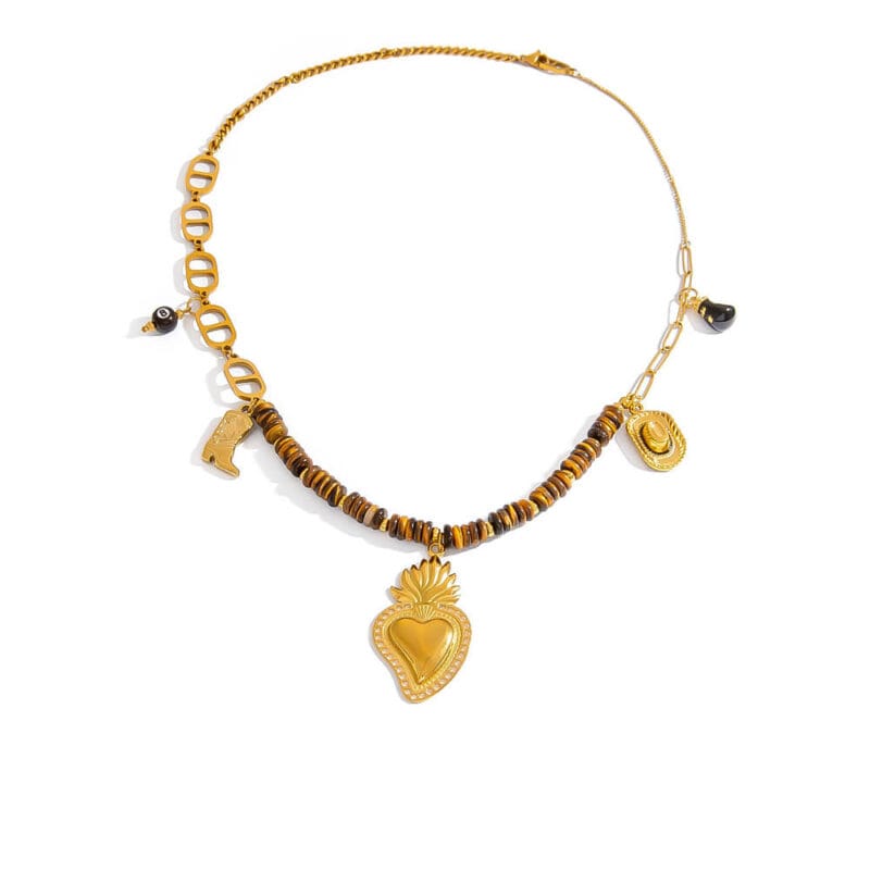 18k Gold Plated Natural Tiger Eye Beads Necklace