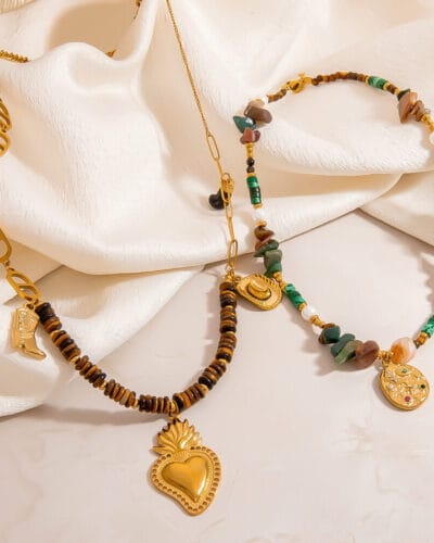 18k Gold Plated Natural Tiger Eye Beads Necklace 4