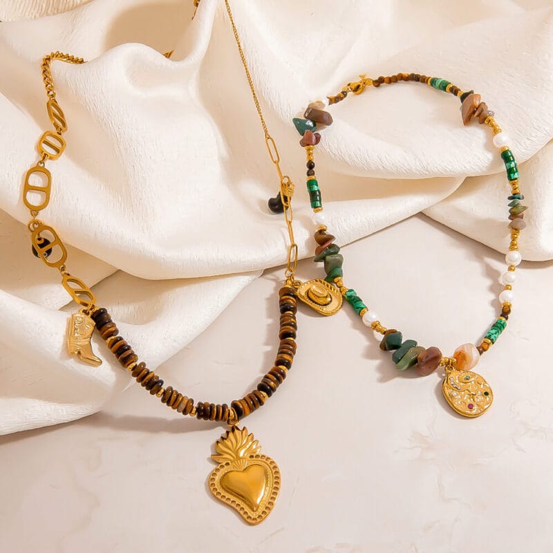 18k Gold Plated Natural Tiger Eye Beads Necklace 4