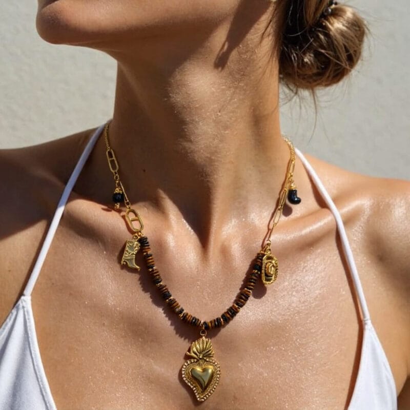 18k Gold Plated Natural Tiger Eye Beads Necklace 6