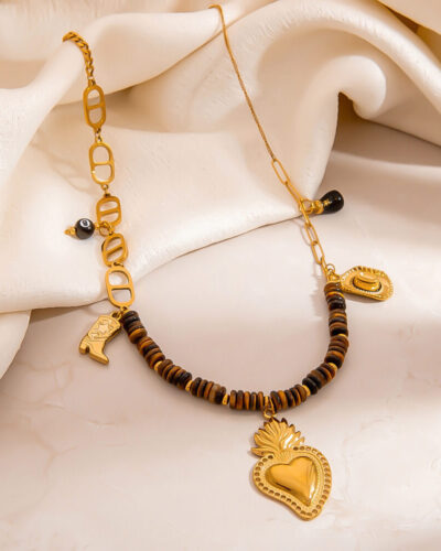 18k Gold Plated Natural Tiger Eye Beads Necklace show