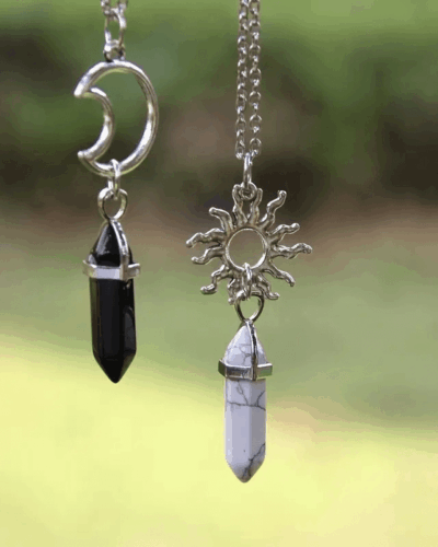 2 Pcs Hexagon Pendant Necklace Set with Sun Moon Pattern
