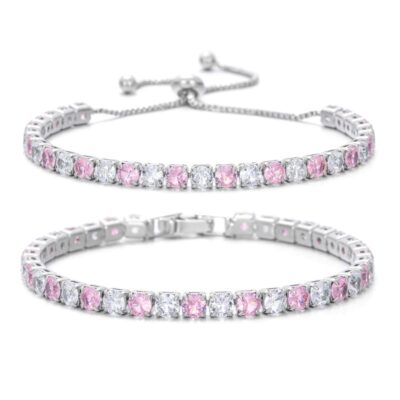 2 Pieces Sparkling Zircon Stone Bracelet​ Sets Tennis Bracelet Wholesale-PINK