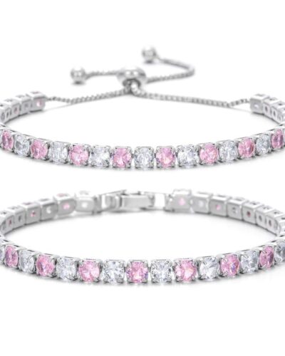 2 Pieces Sparkling Zircon Stone Bracelet​ Sets Tennis Bracelet Wholesale-PINK