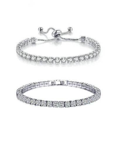 2Pcs Adjustable 4mm Zircon Tennis Bracelet Set Wholesale