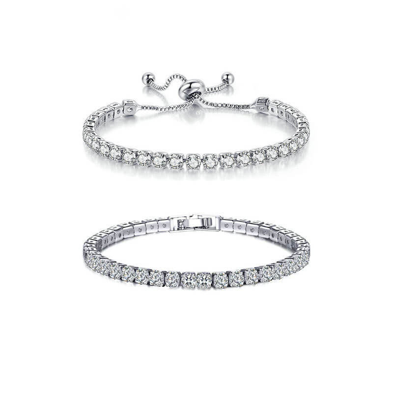 2Pcs Adjustable 4mm Zircon Tennis Bracelet Set Wholesale
