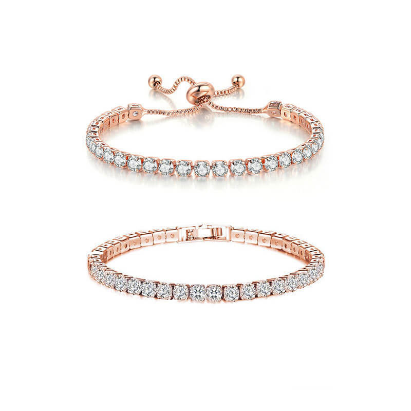 Alternative view of 2Pcs Adjustable 4mm Zircon Tennis Bracelet Set Wholesale