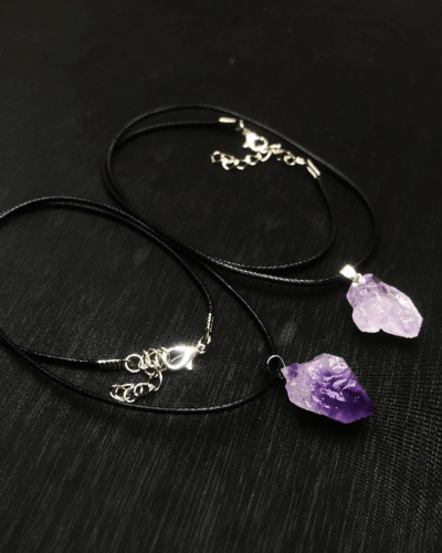 2Pcs Raw Amethyst Pendant Necklace Set