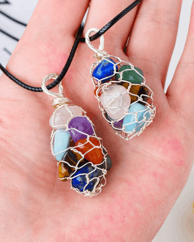 7 Colors Crystal Gravel Pendant Necklace Copper Wire Wrap