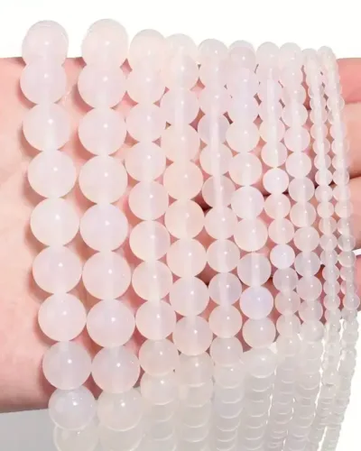 Alternative view of 4-10mm Round Shaped Natural White Agate Beads Bulk