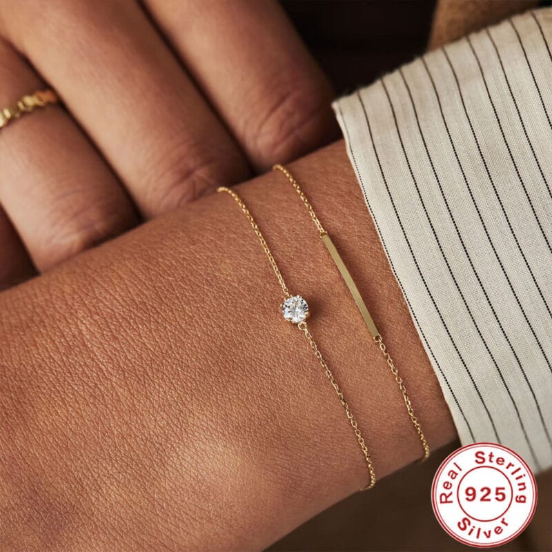 4 Prong Diamond 18k Gold Plated Bracelet S925 1