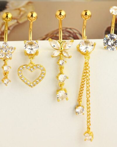 5ps Stainless Steel Dangle Belly Rings Set Wholesale