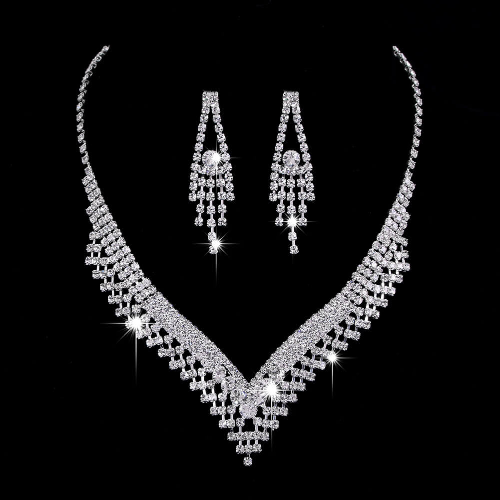 Full Cubic Zirconia Bridal Sets Wholesale Necklace Earrings - Kuva 3