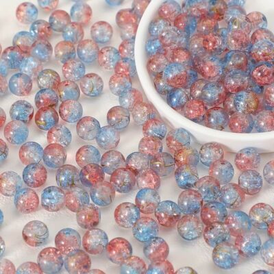 50Pcs10mm Round Crackle Glass Beads Wholesale pink+ blue