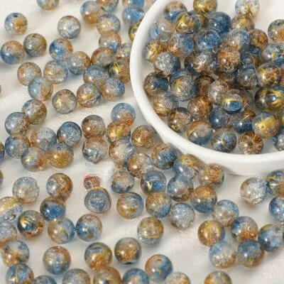 50Pcs10mm Round Crackle Glass Beads Wholesale yellow+ blue