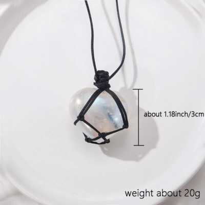 Net Bag Wrapped Aura Clear Quartz Heart Pendant