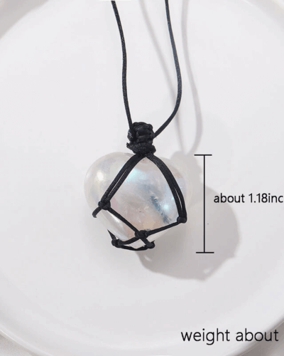 Net Bag Wrapped Aura Clear Quartz Heart Pendant