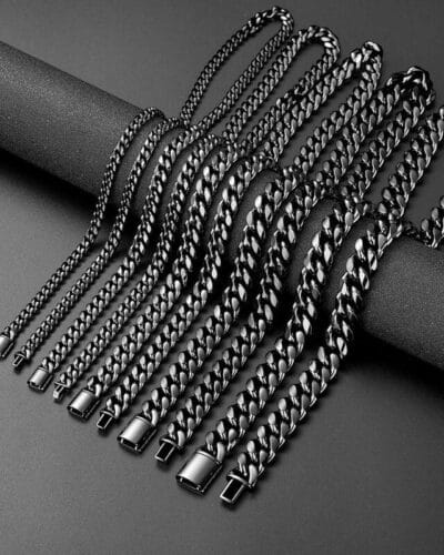 Alternative view of 6-14mm Stainless Steel Miami Mens Black Cuban Link Chain