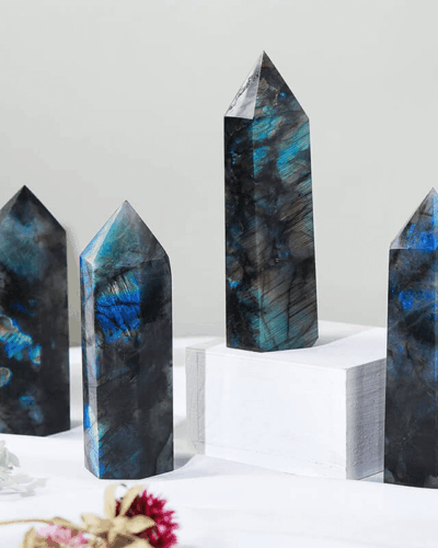 6 Faceted Pointed Crystal Wand Healing Labradorite Tower
