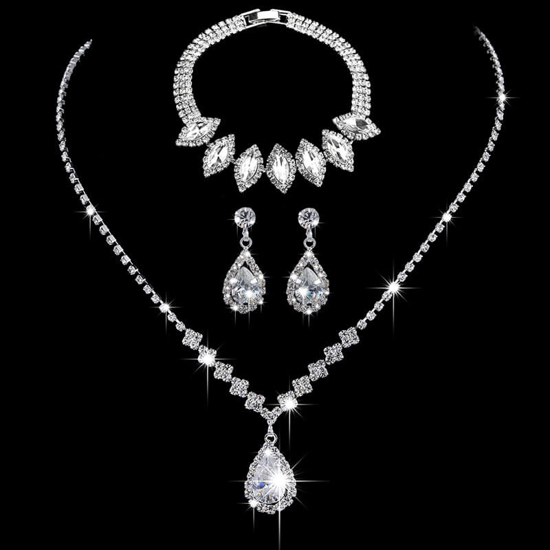 Full Cubic Zirconia Bridal Sets Wholesale Necklace Earrings