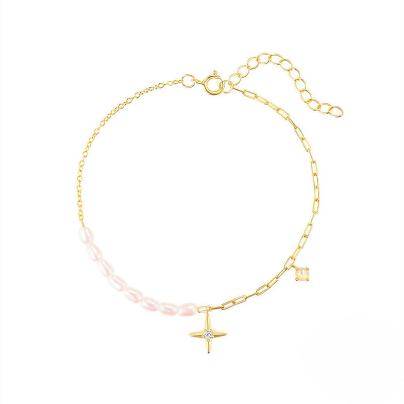 Sterling Silver Pearl Bracelet with Opal Star Wholesale SHOW
