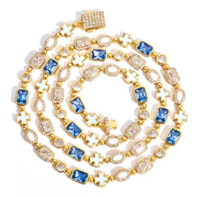 6mm Colorful Multi-gemstone Tennis Chain Necklace Wholesale-gold plated