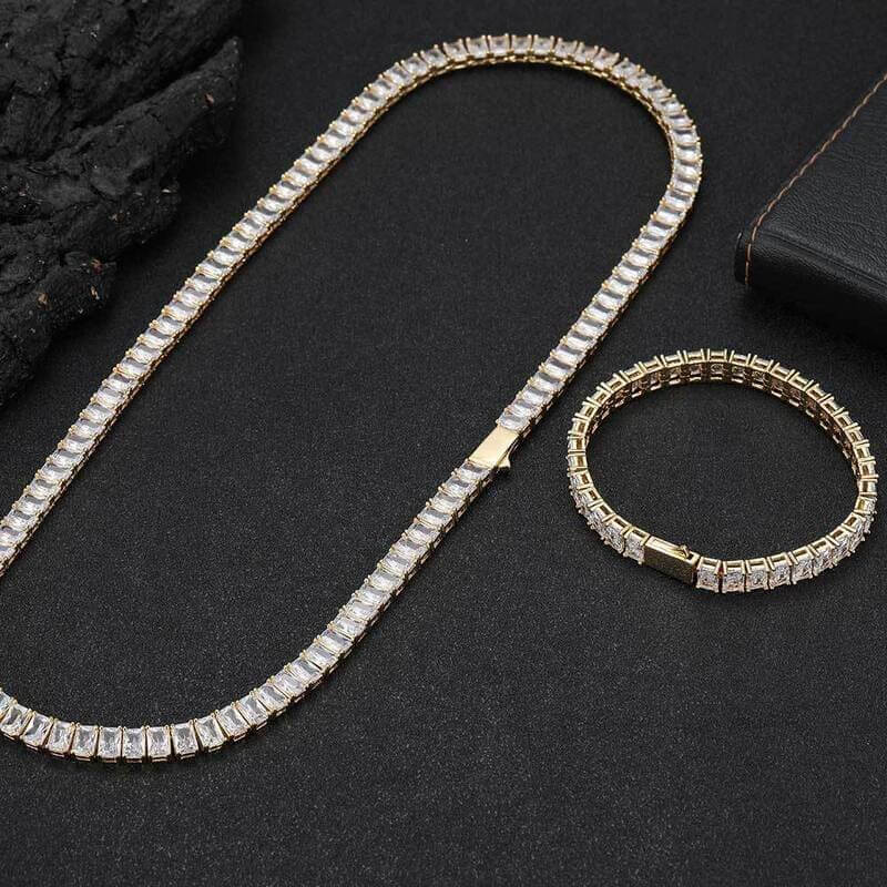 6mm Square Zircon Tennis Necklace Bracelet for Men - Görüntü 7