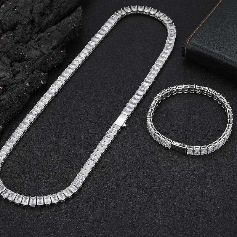 6mm Square Zircon Tennis Necklace Bracelet for Men - Görüntü 10
