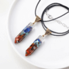 7 Chakra Chip Stone Pointed Crystal Pendant Leather Chain