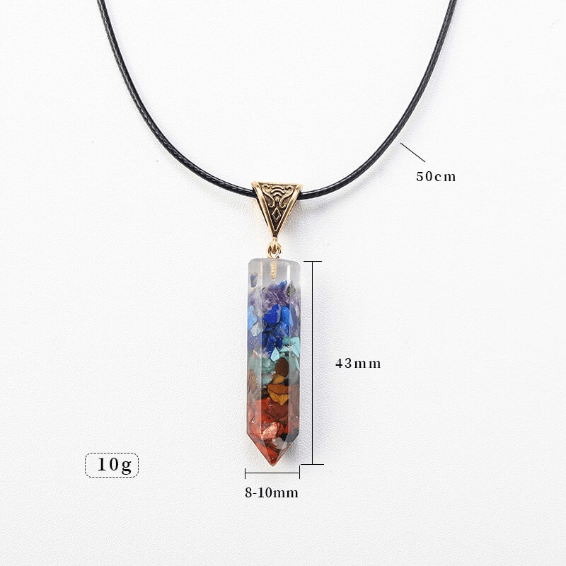 7 Chakra Chip Stone Pointed Crystal Pendant Leather Chain